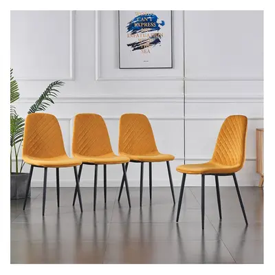 (Yellow, 4PCS Dining Chair) 2/4PCS Velvet Dining Chairs Breakfast Metal Legs