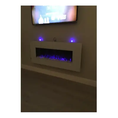 PREMIUM PRODUCT 50inch White Wall Mounted Electric Fire with colour Flames and side LEDs (Pebble