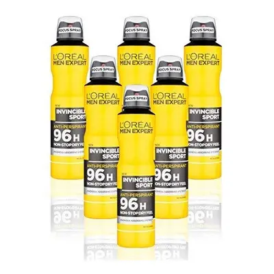 L'OrÃ©al Men Expert Invincible Sport 96H Anti-Perspirant Deodorant for Men, ml, Pack of 6, Bulk 