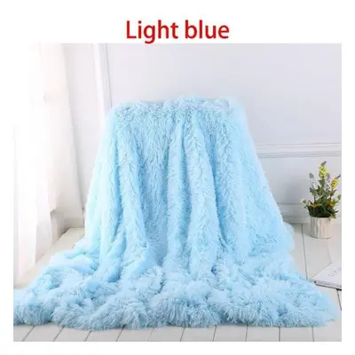 (light blue, 160x200cm) Soft Faux Fur Coral Fleece Blanket Winter Warm Fuzzy Shaggy Fluffy Blank