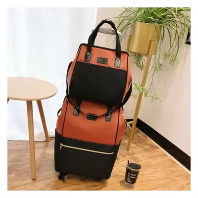 (orange, S+L) Short Distance Travel Large Capacity Waterproof Luggage Bag Boarding Trolley Box L