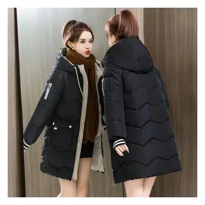 (black, XL) Autumn Winter Thicken Female Warm Long Parka Women Solid Color Loose Hooded Coat Jac