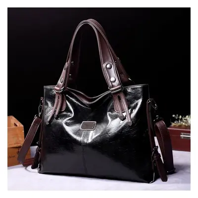 (black, 40cm*14cm*28cm) Women&apos;s Leisure Fashion Retro Tote Soft Leather Single Shoulder Mes