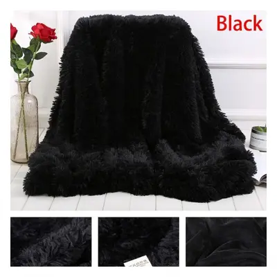 (black, 160x200cm) Soft Faux Fur Coral Fleece Blanket Winter Warm Fuzzy Shaggy Fluffy Blanket Co