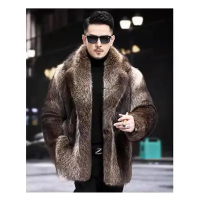 (as the picture, 6XL) Men&apos;s Fur Coat Mink Coat Medium Length Imitation Fur Fox Fur Mink Fur