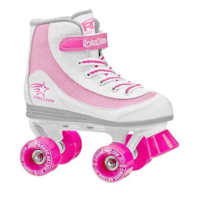 Roller Derby Firestar Youth Girl's Quad Roller Skates, White/Pink, UK Size