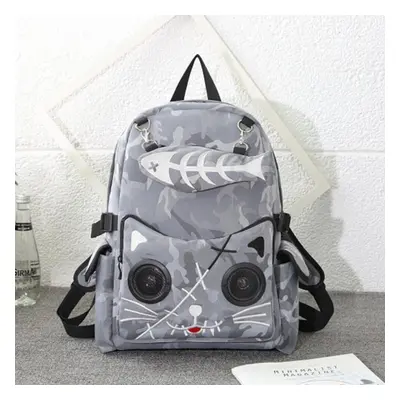 (gray) Fish Bone Backpack For Cat Girl Backpack Students Canvas Bag Women Rusksack Embroidery Wa