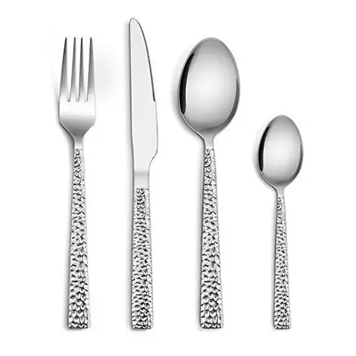 Cutlery Sets Piece, Homikit Stainless Steel Hammered Cutlery Flatware Set, Silver Fork Knife Spo