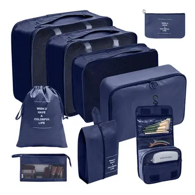 (Nine piece set of makeup and toiletries, navy blue, suit) Hot Selling Amazon Waterproof Travel 