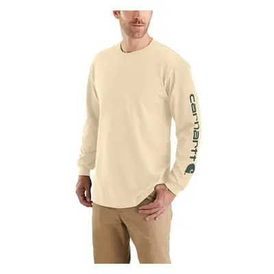 Carhartt Men's Big & Tall Loose Fit Heavyweight Long Logo Sleeve Graphic T-Shirt Oat Milk