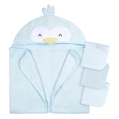 Gerber Baby Piece Animal Character Hooded Towel and Washcloth Set Blue Penguin One Size