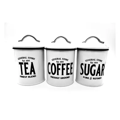 Round Metal Vintage Tea Coffee Sugar Canisters Retro Kitchen Storage Set Of