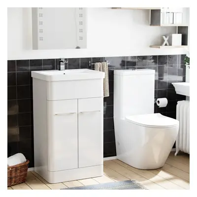 Lex mm Basin Vanity Cabinet And Rimless WC Toilet Suite White