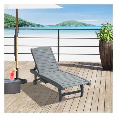 Outsunny Wooden Sun Lounger Outdoor Patio Sun Bed w/ Pull-out Table Grey