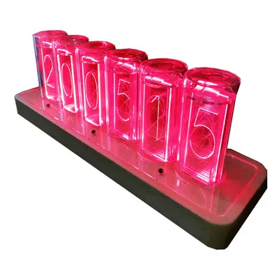 (GT379 Amber full Color 6) Time Tube Glow Tube Quasi-glow Tube Clock LED Digital Solid Wood Chin