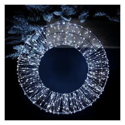 45cm Light up Silver Hanging Christmas Beaded Wreath with White LEDs