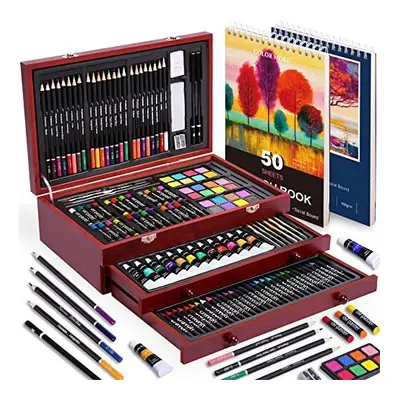 175 Piece Deluxe Art Set with Drawing Pads, Acrylic Paints,Crayons,Colored Pencils,Paint Set in 