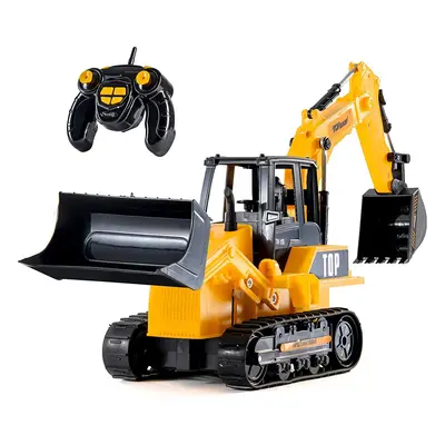 Top Race Remote Control Digger For Kids - RC Excavator Tractor Construction Toy With Channel Ful