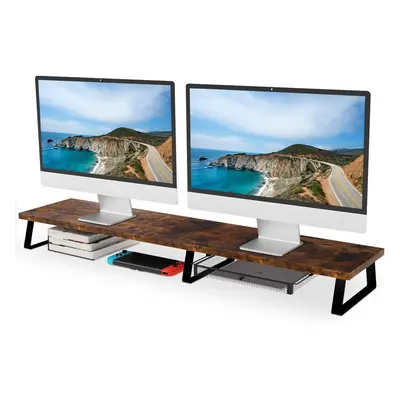 (Old Vintage) Dual Monitor Stand Riser - Desk Shelf with Metal Legs and Drawer,Monitor Stand For