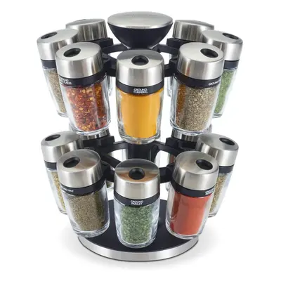 (16 Jar) Jar Spice Carousel | Premium Rotating Spice Rack | Filled Glass Spice and Herb Jars wit