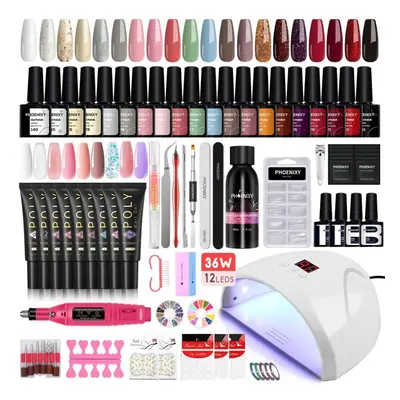 (set 05) Phoenixy Nail Set With Nail Lamp Nail Dryer Nail Drill Machine Manicure Set Kit Soak-of