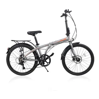 (Grey) 24" Folding City Bike Aluminum Frame Speed Folding Bike