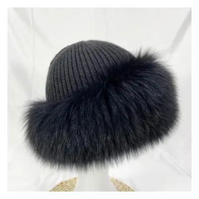 (black, One Size) Winter Hats Women Fox Fur Fluffy Warm Fashion Stylish Fedoras Knitted Fur Hat