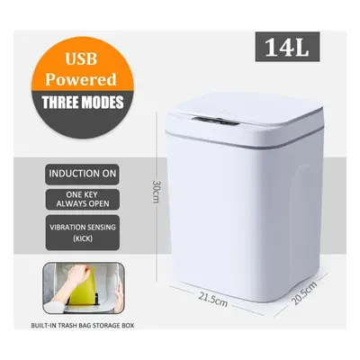 (white, USB) Smart Trash Can Wireless Sensor Automatic Trash Bin Touchless Garbage Bin Bathroom 