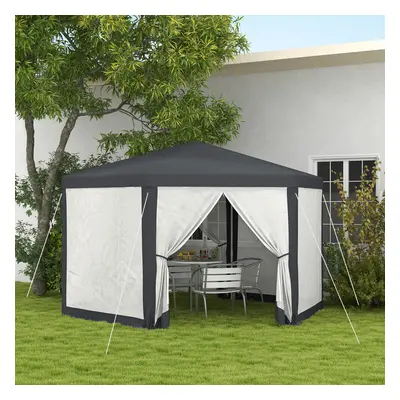 Outsunny Hexagonal Gazebo Patio, Outdoor Canopy Patio Party Tent Dark Grey