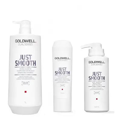 Goldwell Dualsenses Just Smooth Taming Shampoo 1000ml, Conditioner 200ml and 60sec Treatment 500