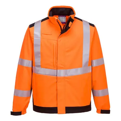 (L, Orange/Navy) Portwest Mens Hi-Vis Modaflame Multi-Norm Soft Shell Jacket