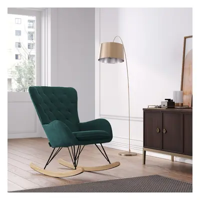 (Green) Modern Velvet Upholstered Rocking Chair Recliner