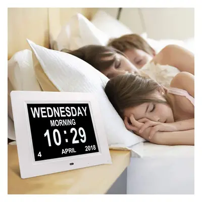 (White) Digital Day Clock LED Calendar Dementia Alarm Time Date Month Memory