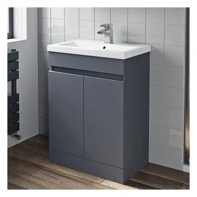 Bathroom Vanity Unit Basin Sink Storage Cabinet Furniture Door 600mm Grey MDF