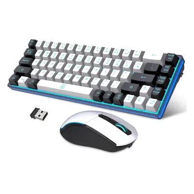 (White Black) Wireless Gaming Keyboard and Mouse Combo, Ice Blue Backlight Rechargeable 2000mAh 