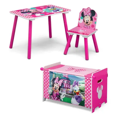 Delta Children Disney Minnie Mouse 3-Piece Toddler Playroom Set- Includes Table Chair and Toy Bo