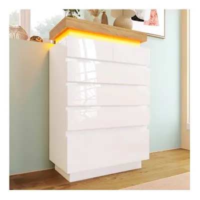 (115x73x39 cm, Storage with RGB LED(App-controlled) Sideboard Cabinet with Doors and Drawers,Whi