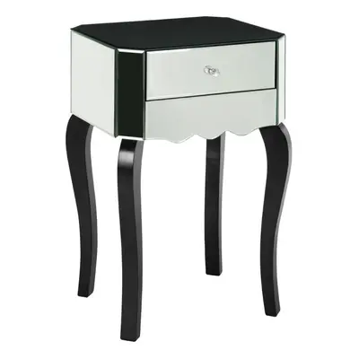 Modern Drawer Mirrored Glass Side Table, Sleek Side Table For Livingroom, Glass Finished Bedside