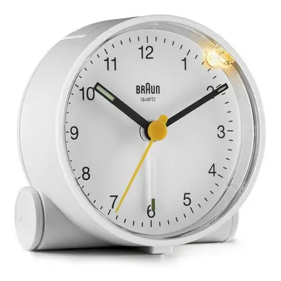 Braun Classic Analogue Alarm Clock with Snooze and Light, White, BC01W