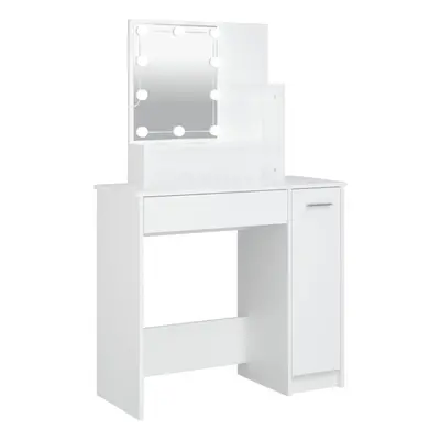 (White) vidaXL Dressing Table with LED Vanity Table Makeup Vanity Desk Cosmetic Table