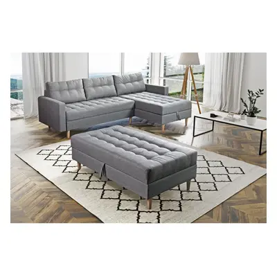 (Grey) Oslo Corner Lounge Corner Sofa Bed with Ottoman