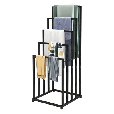 (5-T, Black) Freestanding towel rack, stand, towel drying rack with 5-layer towel rack for bathr