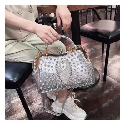 (silver) New Fashion Women&apos;s Bag Large Capacity Diamond Inlaid Handbag Women&apos;s New Tot