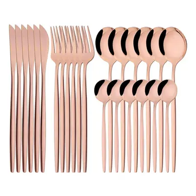 (rose, 24PCS) Luxury 24pcs Rose Gold Dinnerware Set Knife Fork Spoon Cutlery Set With Gift Box S