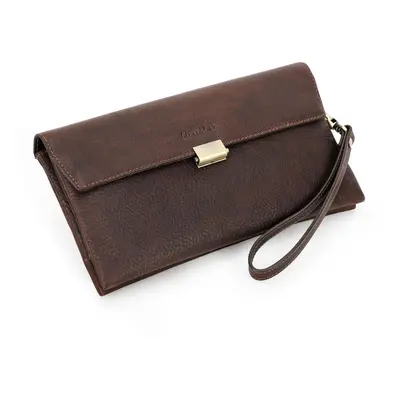 (coffee) Contact&apos;s Genuine Leather Men&apos;s Clutch Bag Rfid Male Wristlets Wallet Bag Lar