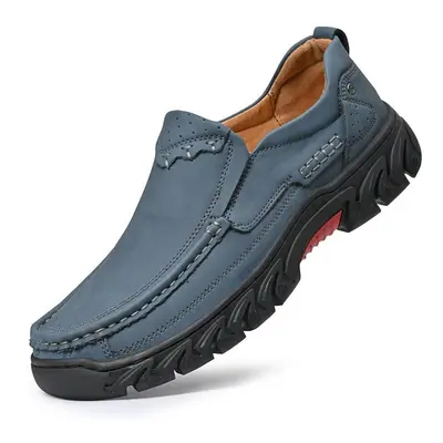 (blue, 43) Handmade Casual Leather Shoes Men Comfort Flats Shoes Moccasins Tooling Shoes