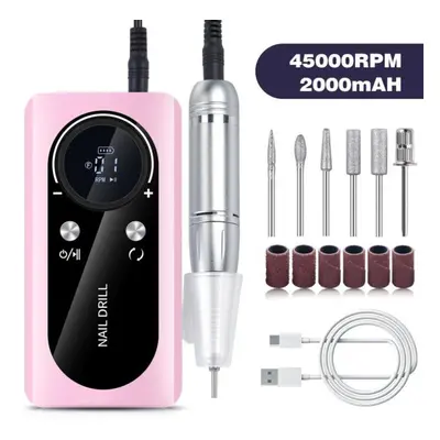 (pink) Electric Nail Drill Machine Professional Nail Drills For Gel Nails Polish Rechargeable Po