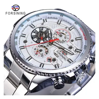 (white) Forsining2022 New Three-disc Sports Automatic Mechanical Strap Calendar Men&apos;s Top W