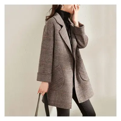 (as the picture, M) Autumn And Winter Fashion Plaid Casual Women Wool Coat High Street Vitange S