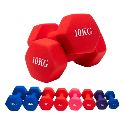 (Red, x 10KG) Hampton&Stewart Neoprene Dumbbells Weights Gym